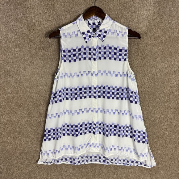 Equipment Milla Blouse Womens Small S White/Blue Silk Sleeveless Flowy Tank Top - Picture 1 of 9